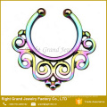 Anneau de nez Septum de faux Tribal plaqué or titane arc en ciel